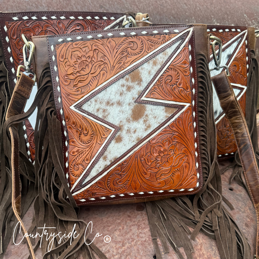Bronco Bolt Tooled Leather Handbag
