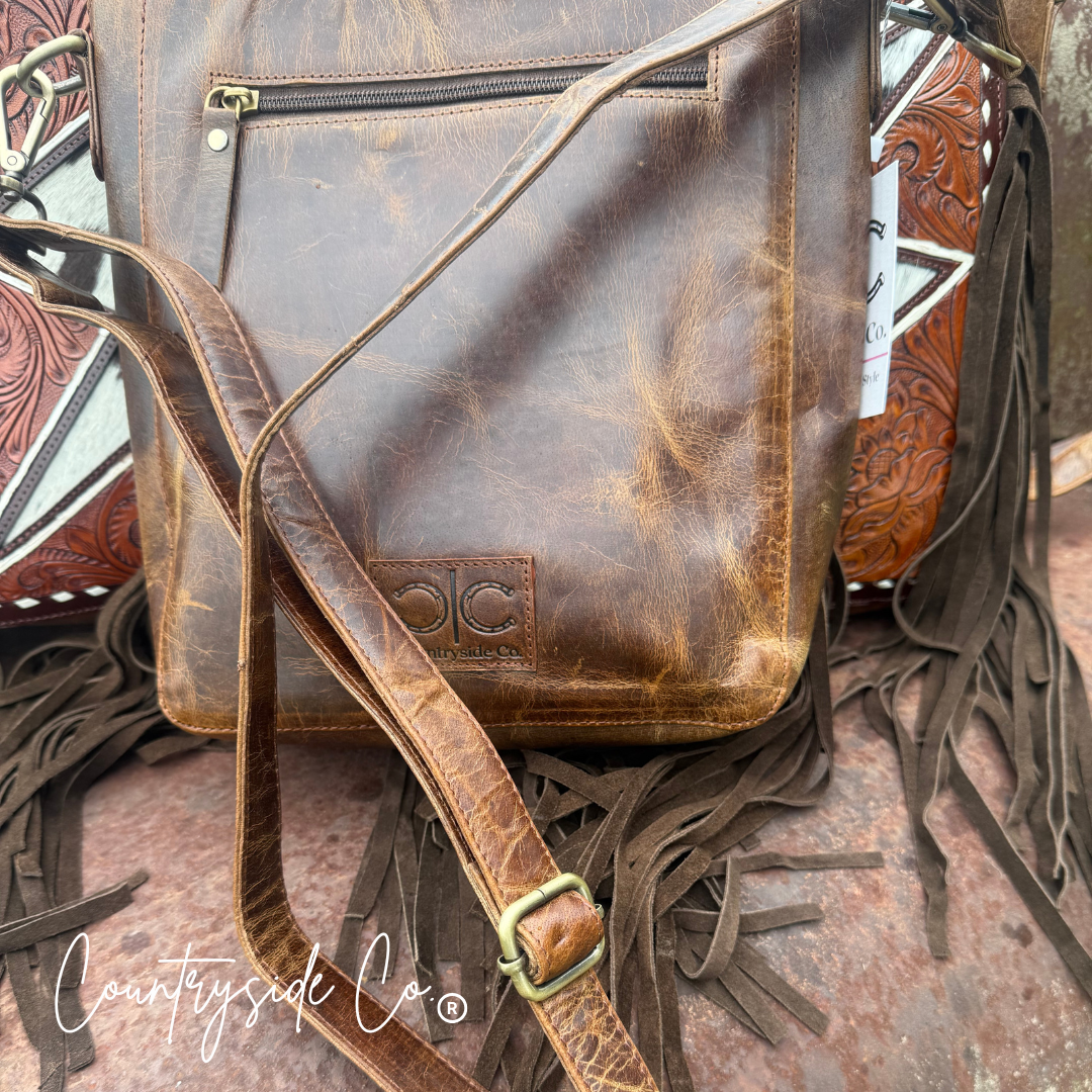 Bronco Bolt Tooled Leather Handbag