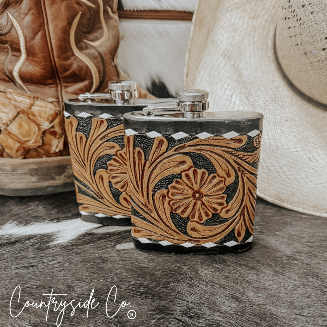 Legend Tooled  Leather Flask