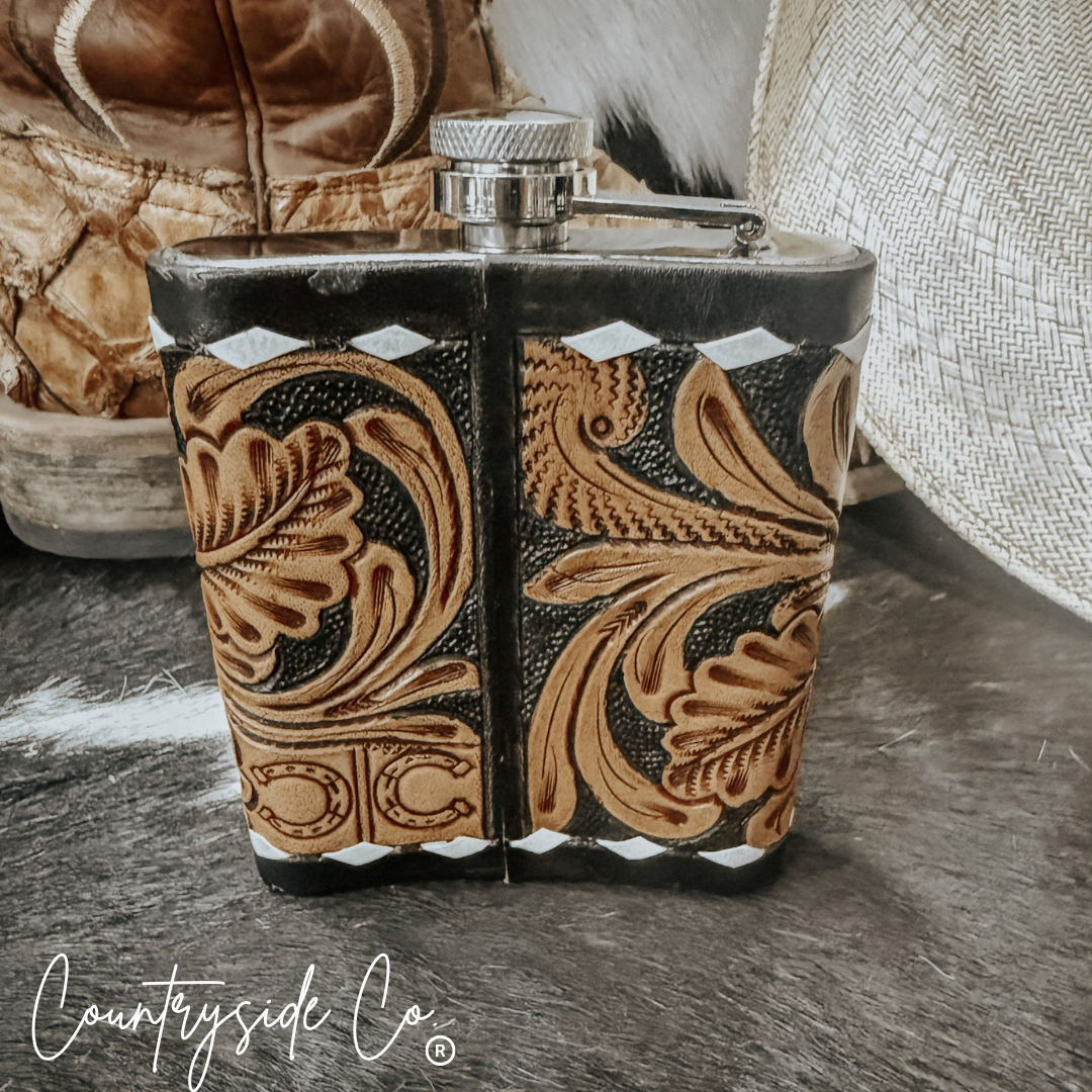 Legend Tooled  Leather Flask
