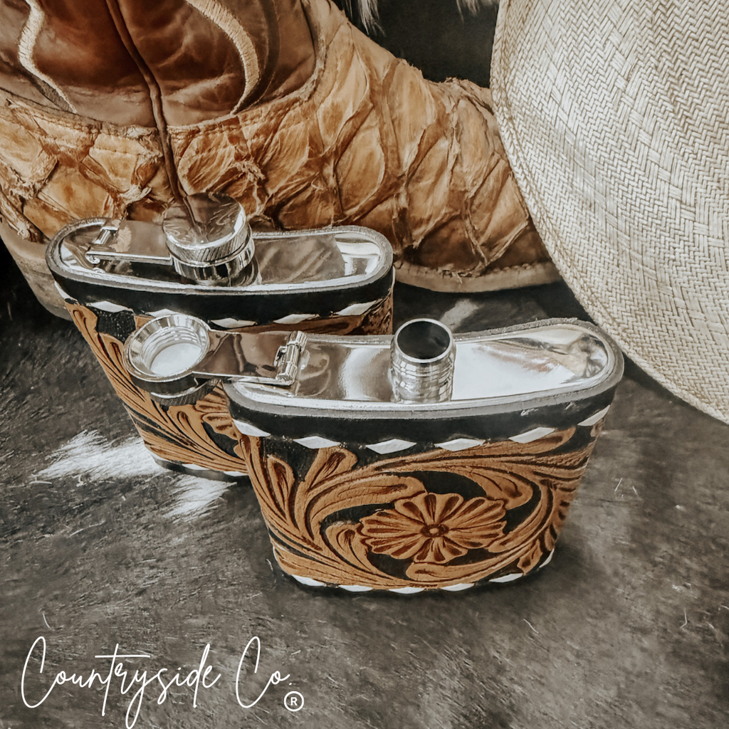 Legend Tooled  Leather Flask