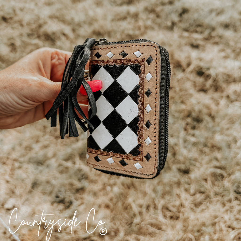 The Sidekick Checkered Mini Wallet Keychain