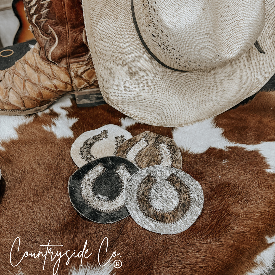 Horseshoe Cowhide Coaster Set