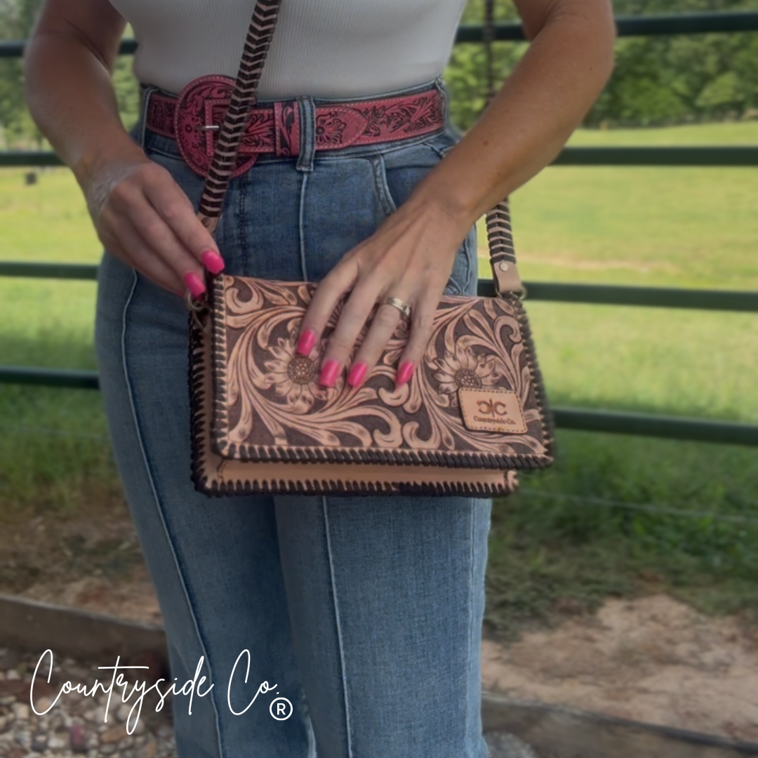 Countryside Charm Tooled Leather Clutch, Purse