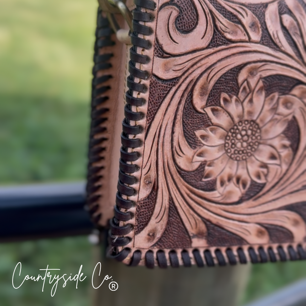 Countryside Charm Tooled Leather Clutch, Purse