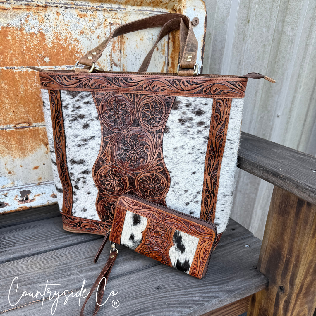 Lucille Cowhide Tooled Leather Wallet Wristlet