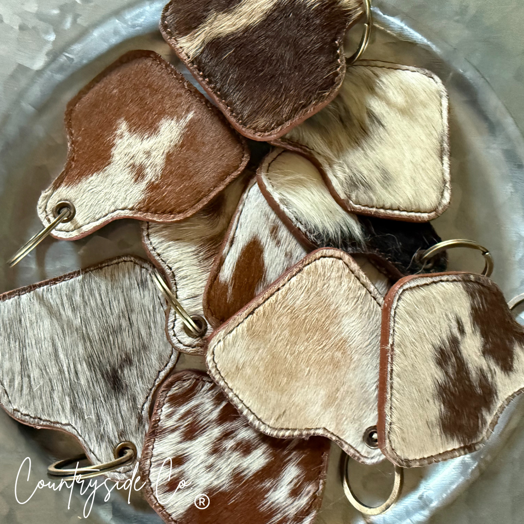 Cowhide Cowtag Keychain