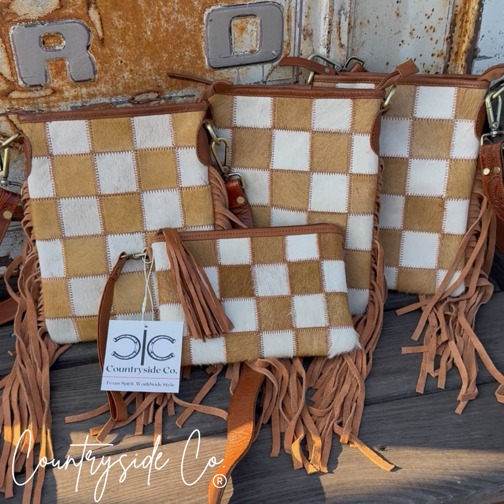 Stockdale Checkered Cowhide Fringe Purse by Countryside Co.