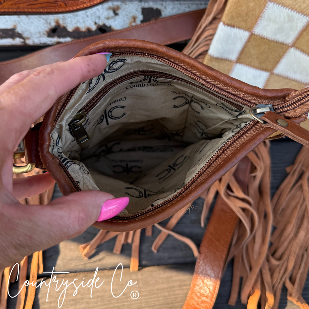 Stockdale Checkered Cowhide Fringe Purse by Countryside Co.