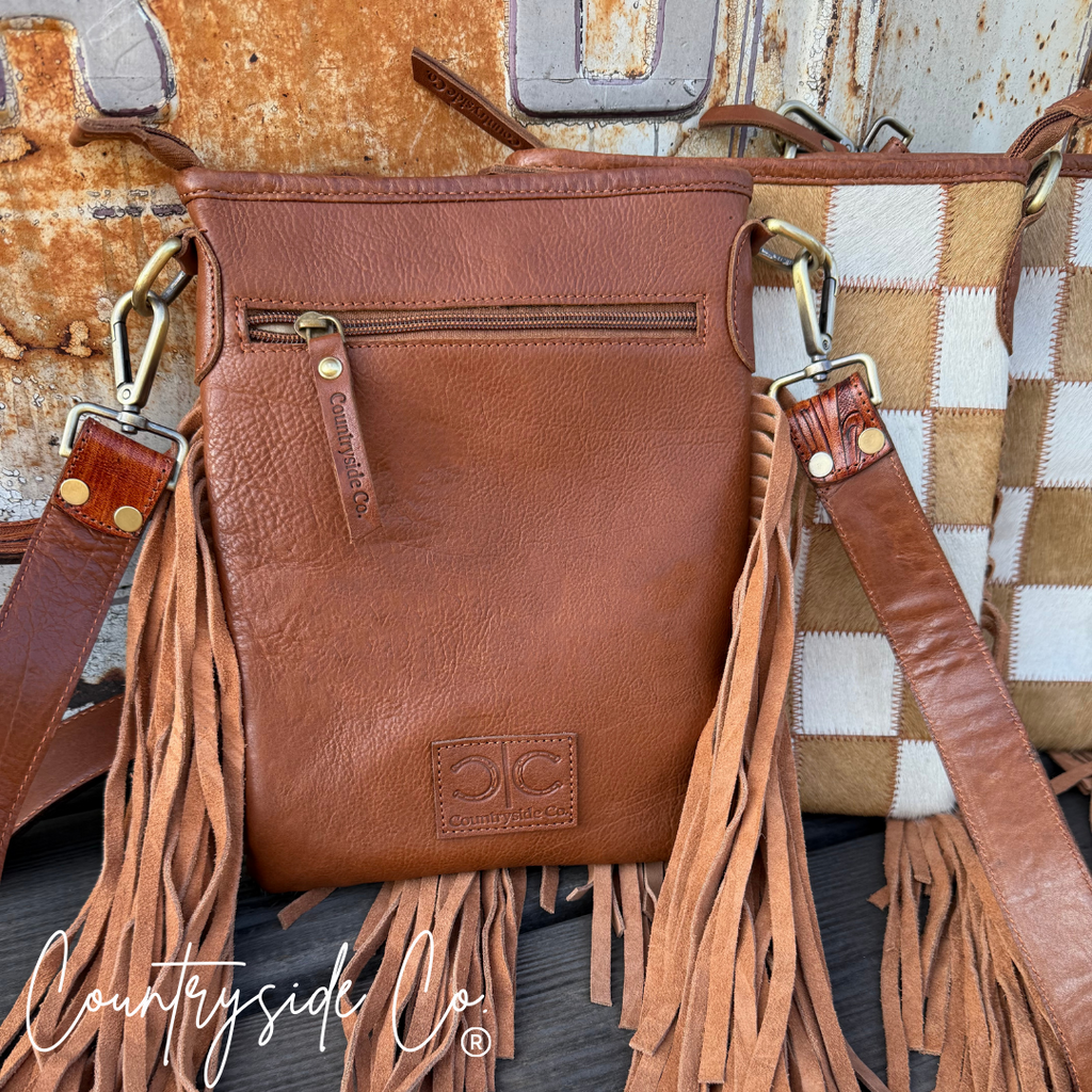 Stockdale Checkered Cowhide Fringe Purse by Countryside Co.