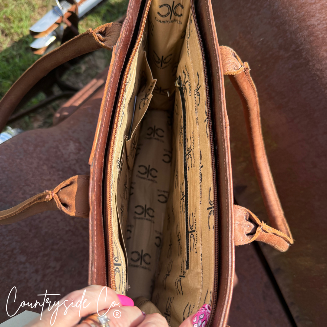 Virginia Cowhide Checkered Concealed Carry Tote Handbag