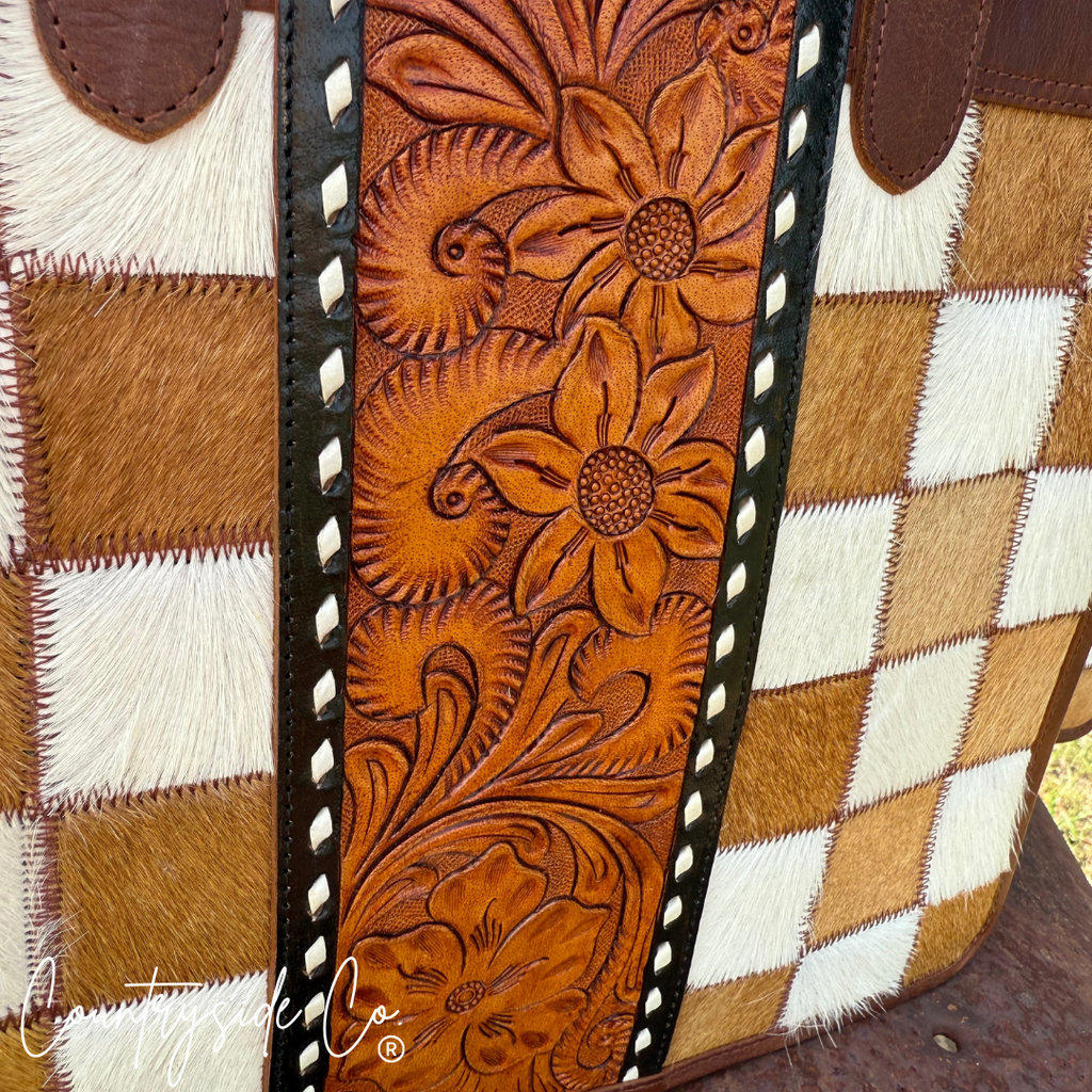 Virginia Cowhide Checkered Concealed Carry Tote Handbag