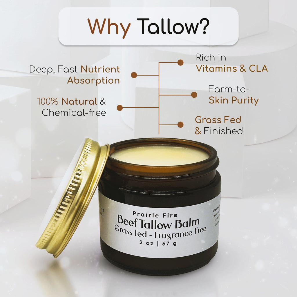 Grass Fed Beef Tallow Balm - 2 oz - Grown and Made in USA - Organic Grass Fed and Finished Tallow - Moisturizing Skin Care