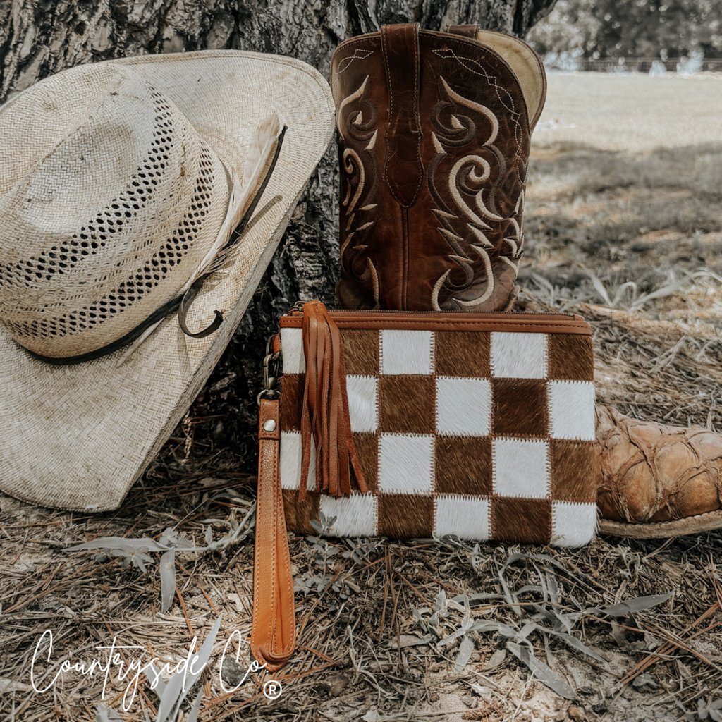 Stockdale Checkered Cowhide Wristlet Pouch