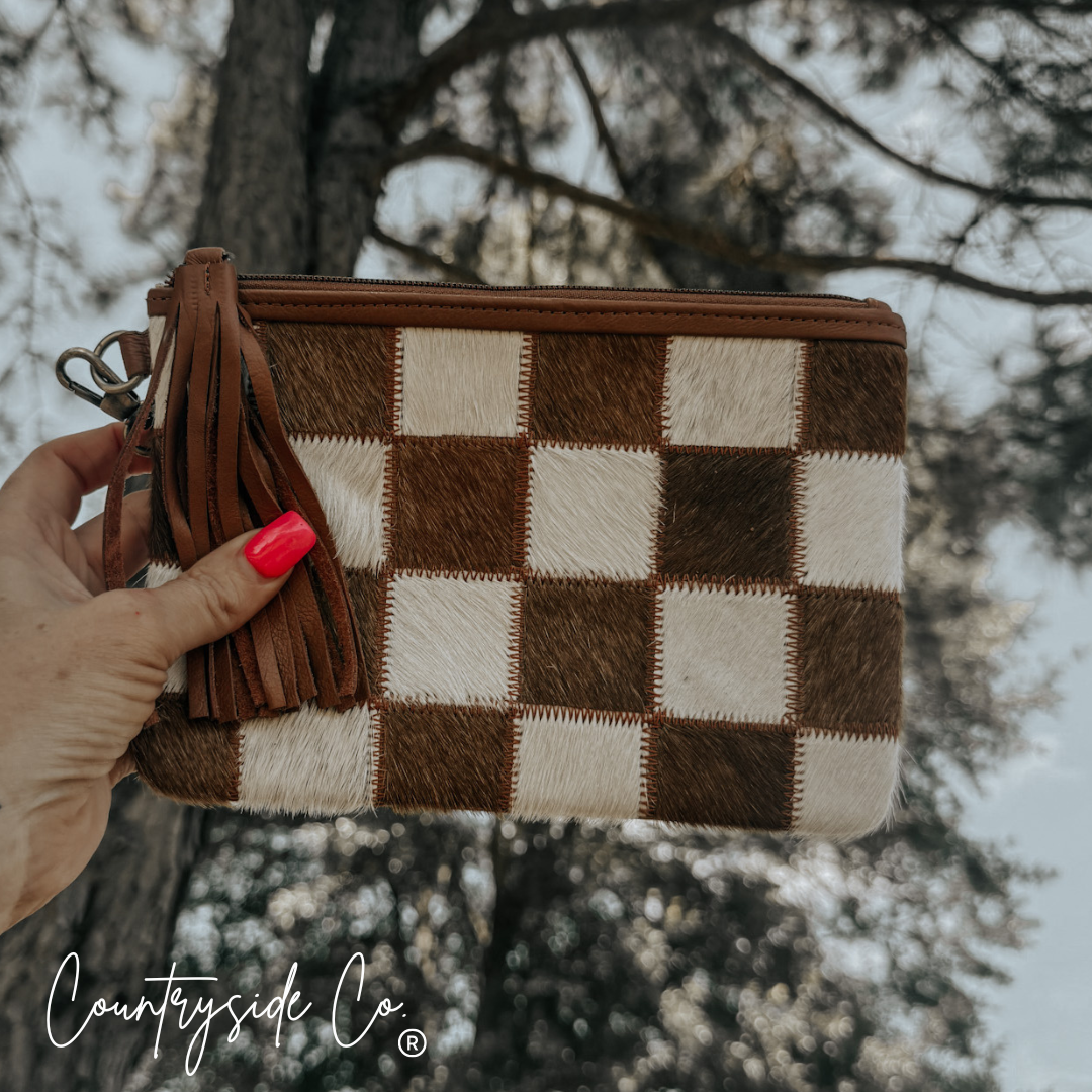 Stockdale Checkered Cowhide Wristlet Pouch