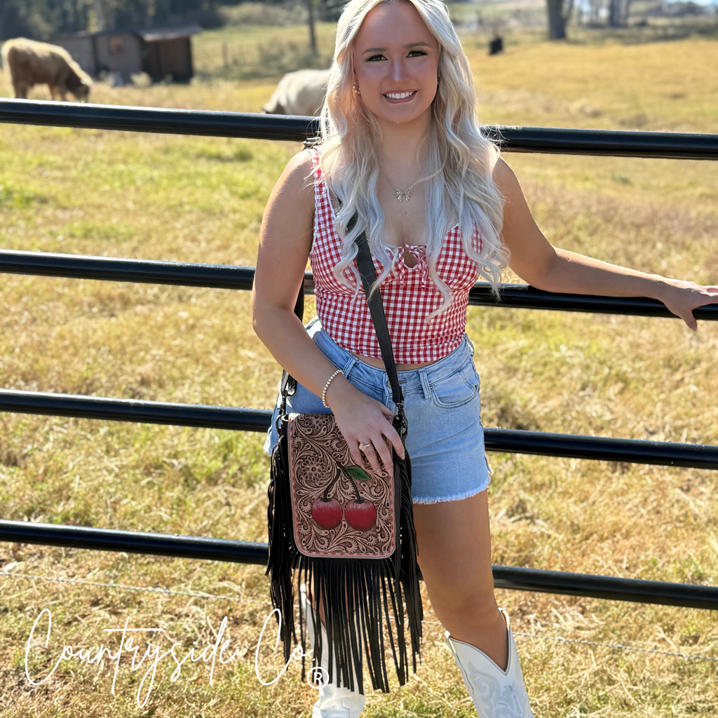 Cherry Crush Tooled Leather Purse