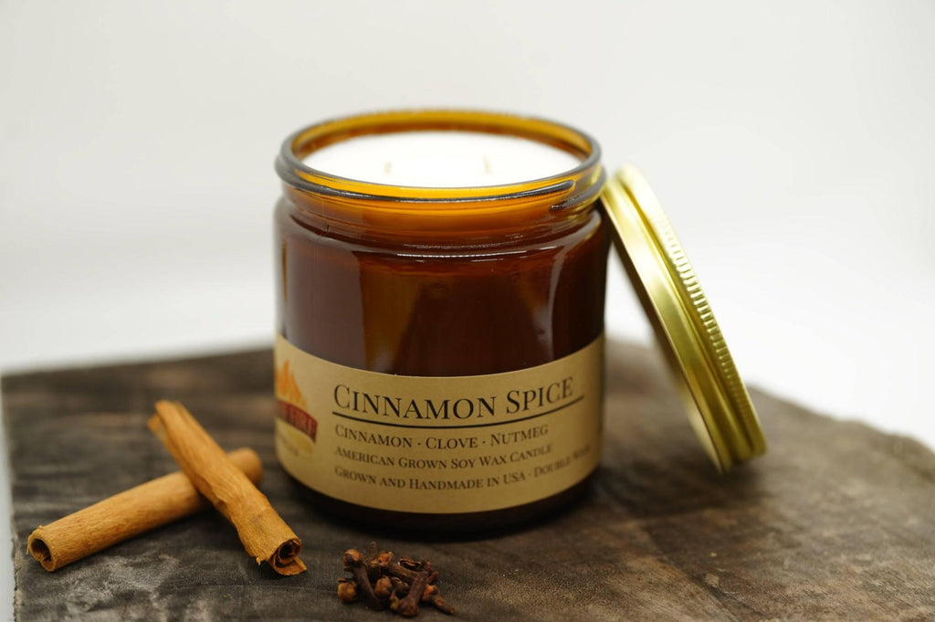 Cinnamon Spice Soy Wax Candle | 16 oz Double Wick Amber Apothecary Jar
