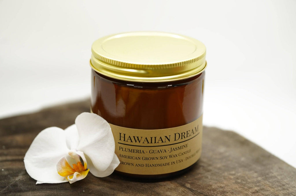 Hawaiian Dream Soy Wax Candle | 16 oz Double Wick Amber Apothecary Jar