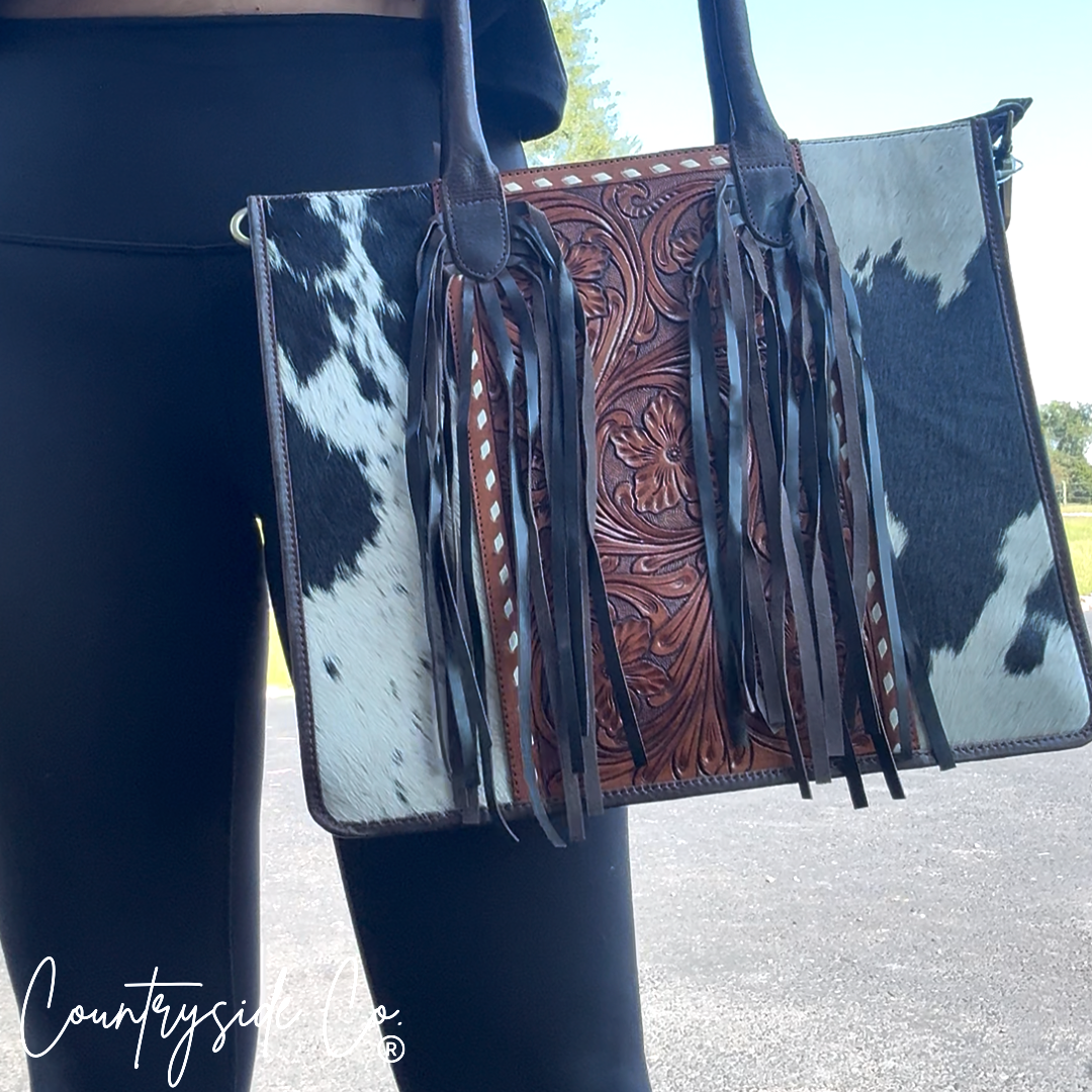 Jesse Conceal Carry Cowhide and Tooled Leather Handbag
