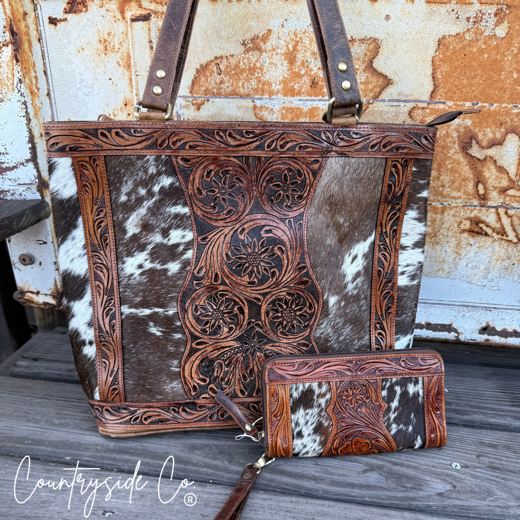 Lucille Cowhide Tooled Leather Wallet Wristlet