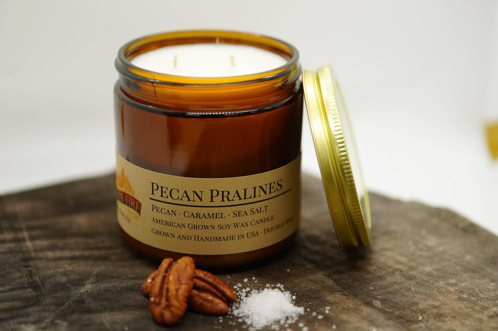 Pecan Pralines Soy Wax Candle | 16 oz Double Wick Amber Apothecary Jar