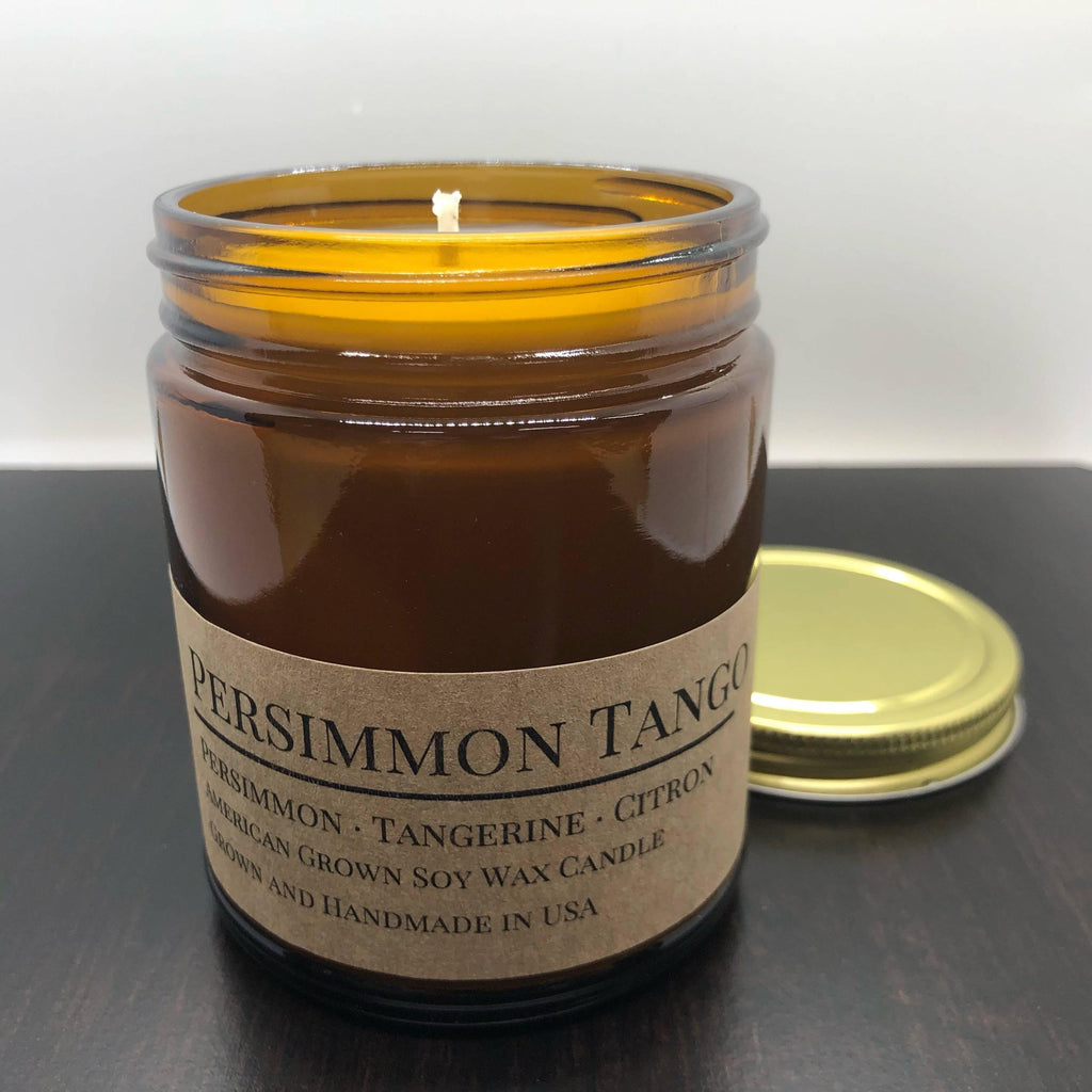 Persimmon Tango Soy Wax Candle | 9 oz Amber Apothecary Jar