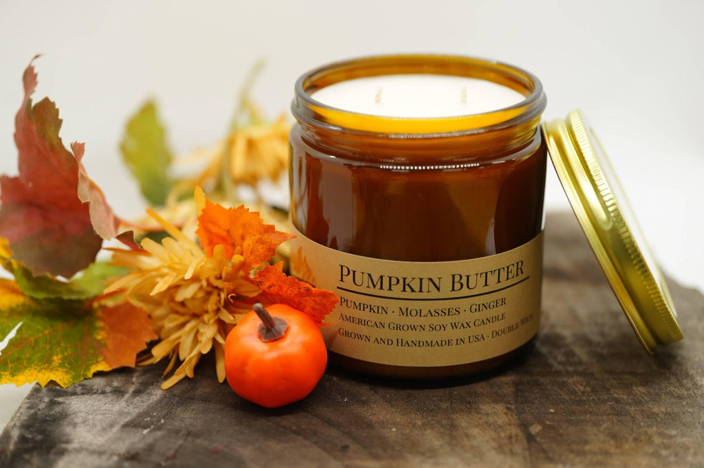 Pumpkin Butter Soy Wax Candle | 16 oz Double Wick Amber Apothecary Jar