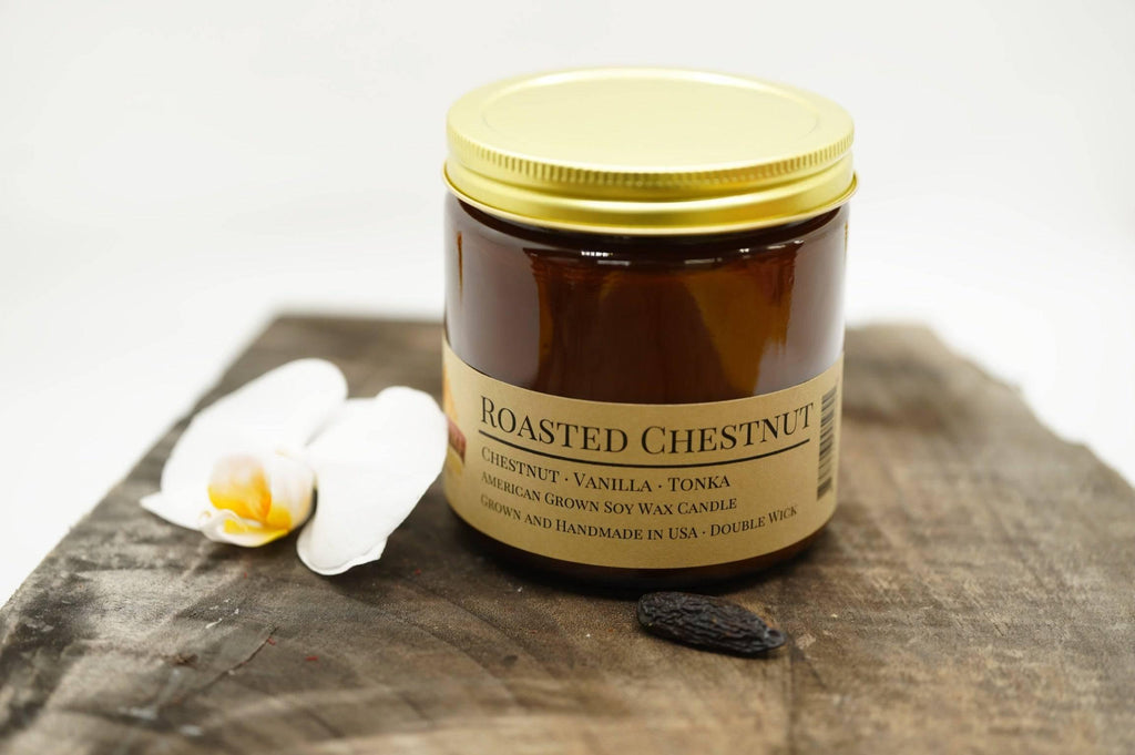 Roasted Chestnut Soy Wax Candle | 16 oz Double Wick Amber Apothecary Jar